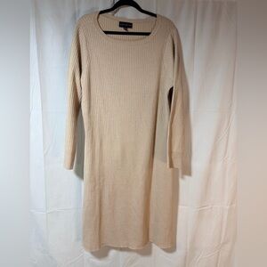 Susan Graver Beige Ribbed Long Sleeve Dress